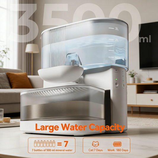 3.5L Cordless Pet Fountain, Stainless Steel Bowl with Wastewater Separation & No Filters