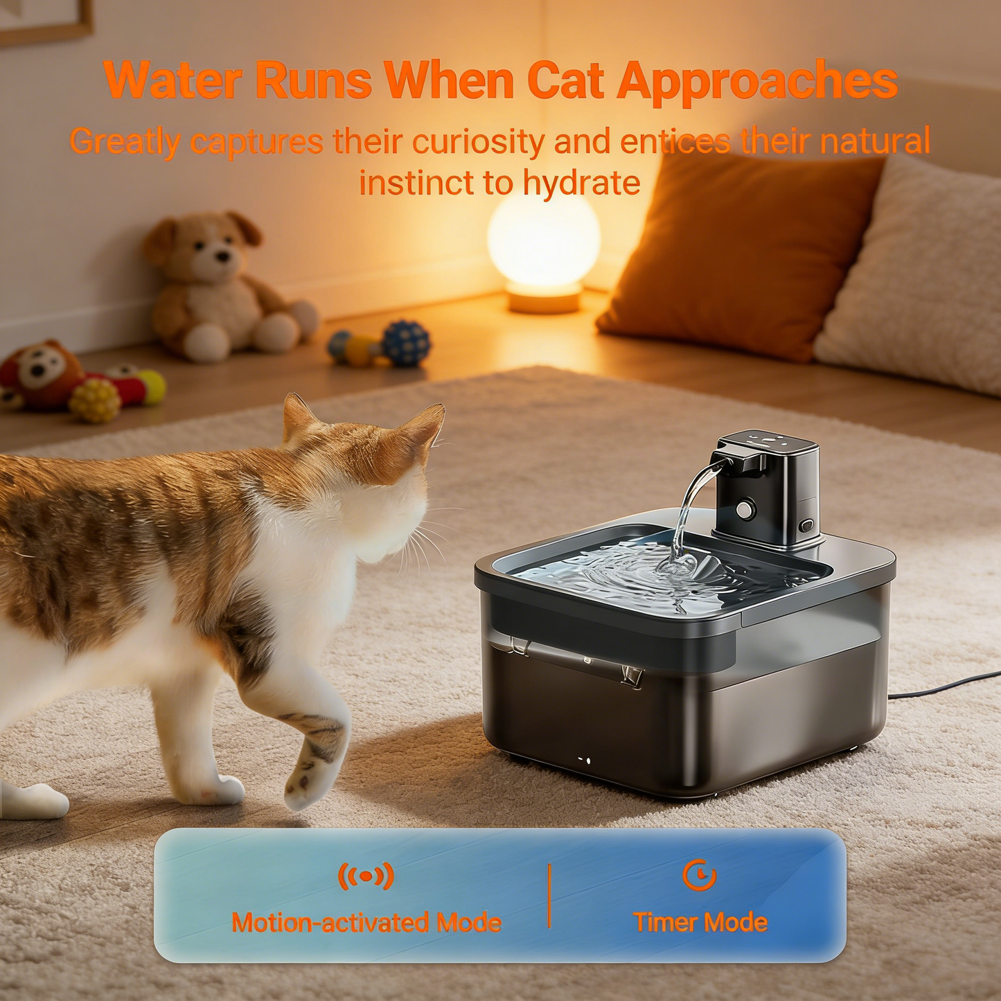 Cordless Cat Water Fountain, 2.5L with Motion Sensor