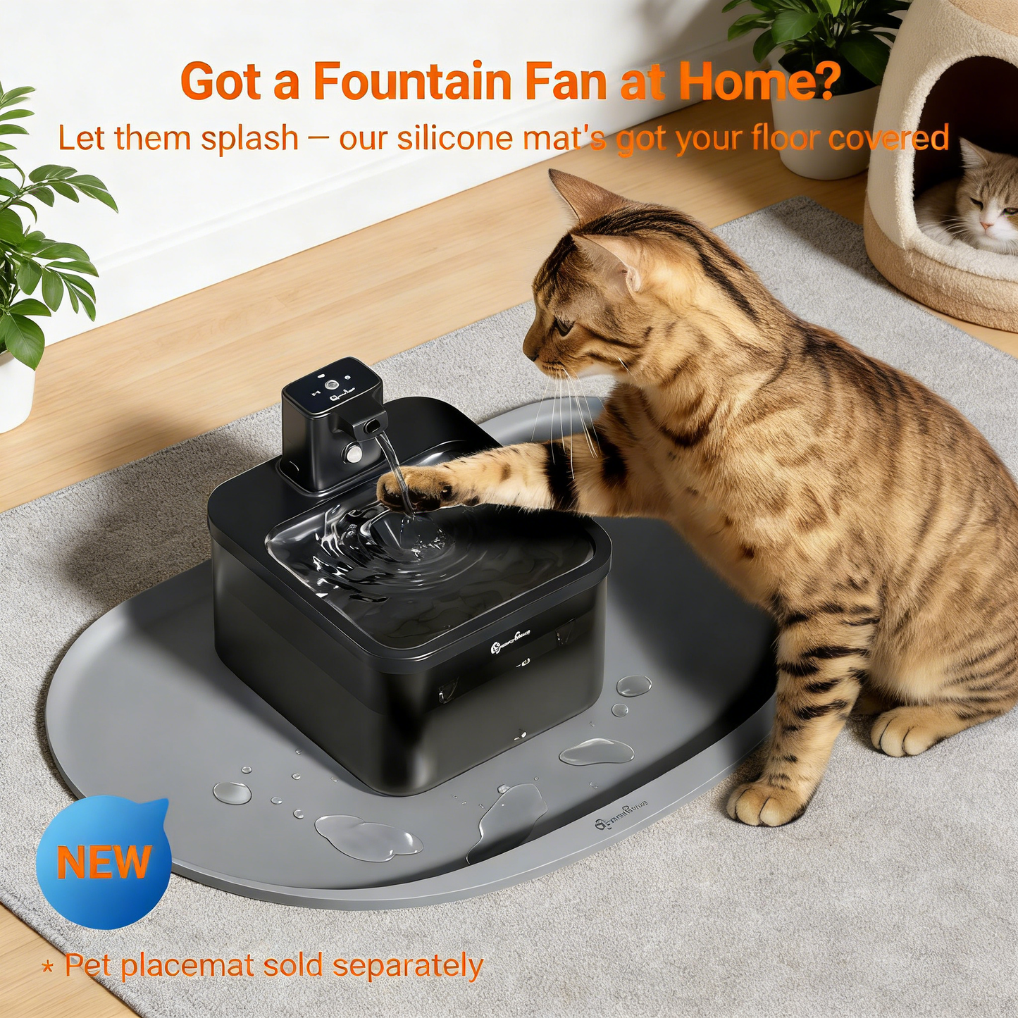 Cordless Cat Water Fountain, 2.5L with Motion Sensor