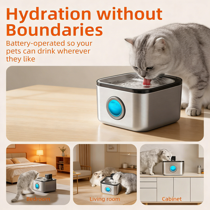 4L Cordless Pet Fountain, Stainless Steel with Motion Sensor