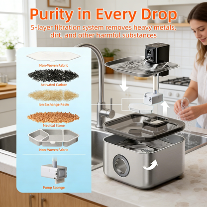 4L Cordless Pet Fountain, Stainless Steel with Motion Sensor