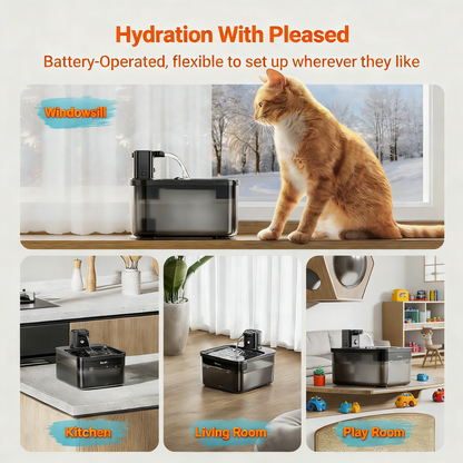 Cordless Cat Water Fountain, 2.5L with Motion Sensor