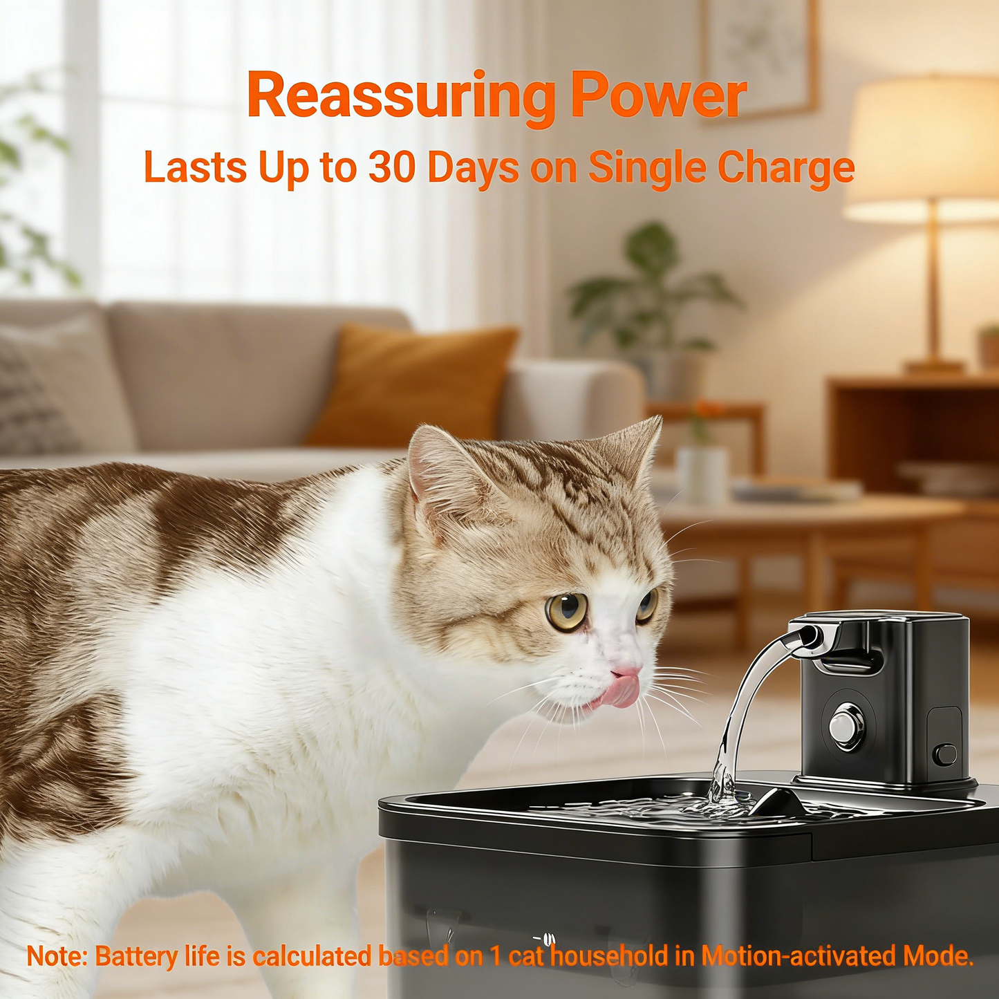 Cordless Cat Water Fountain, 2.5L with Motion Sensor