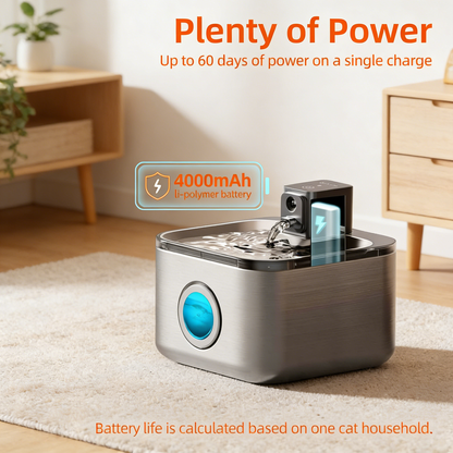 4L Cordless Pet Fountain, Stainless Steel with Motion Sensor